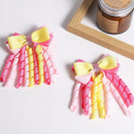 PALAY Ribbon Bow Hair Clips for Girls with Curly Tails in Pink and Golden | 2 Pcs Set