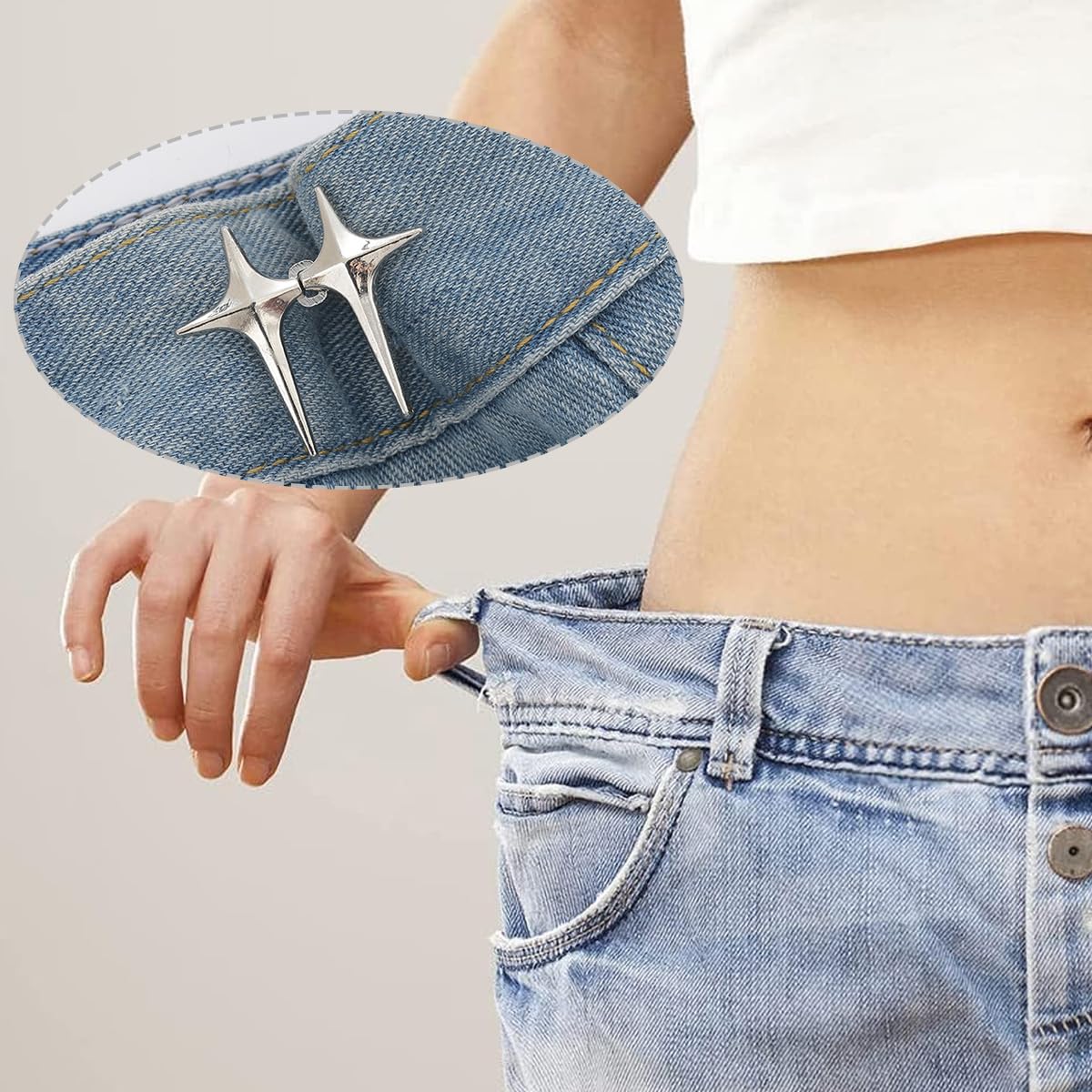 PALAY® 4 Pairs Adjustable Waist Buckle Loose Jeans Button, Star-shaped Instant Jeans Tightening Clips, Detachable Waist Button Pins for Pants, Skirt