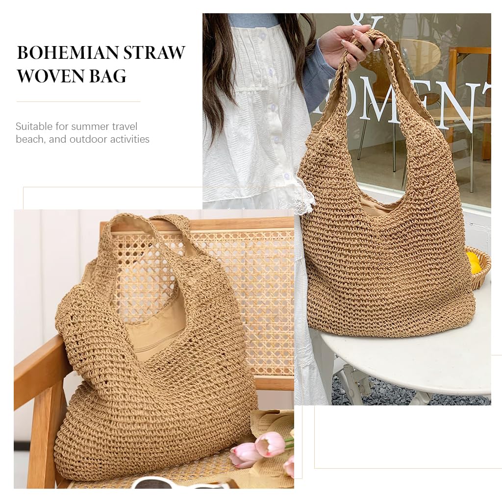 PALAY Straw Beach Bag for Women with Zip-Up Closure and Polyester Liner | Boho Summer Tote