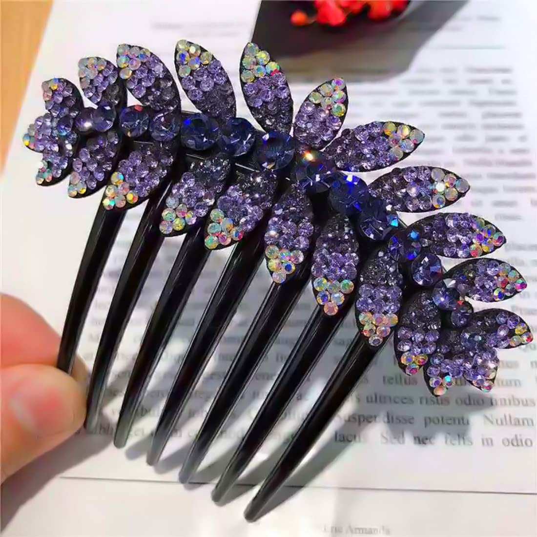 PALAY® Purple Leaf Hair Clips for Women Flower Hair Comb Pins Slide Hair Clips for Girls Crystal Barrettes Bridal Charm Hair Accessories(Purple)