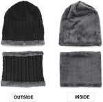 PALAY Knitted Hat and Scarf Set for Winter with Plush Edging and Fleece Lining | Navy Blue