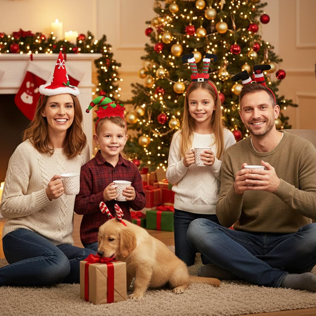 PALAY Christmas Headbands for Holiday Parties with Elf and Santa Designs 5Pcs Set