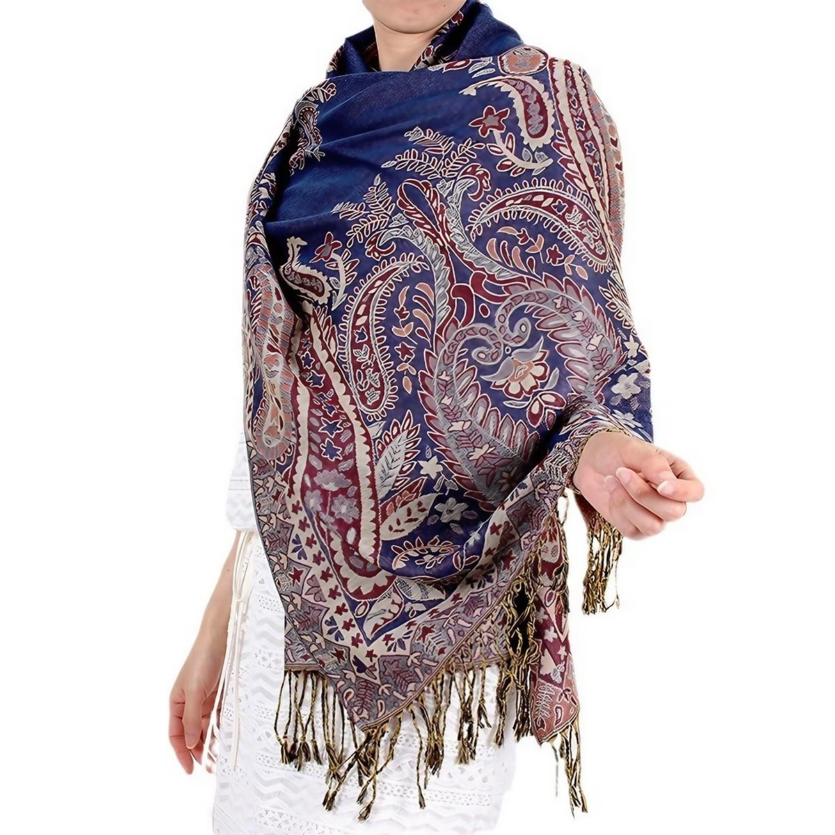 PALAY Scarf for Women with Tassels and Jacquard Print 200x70 cm Satin Wrap | Elegant Shawl