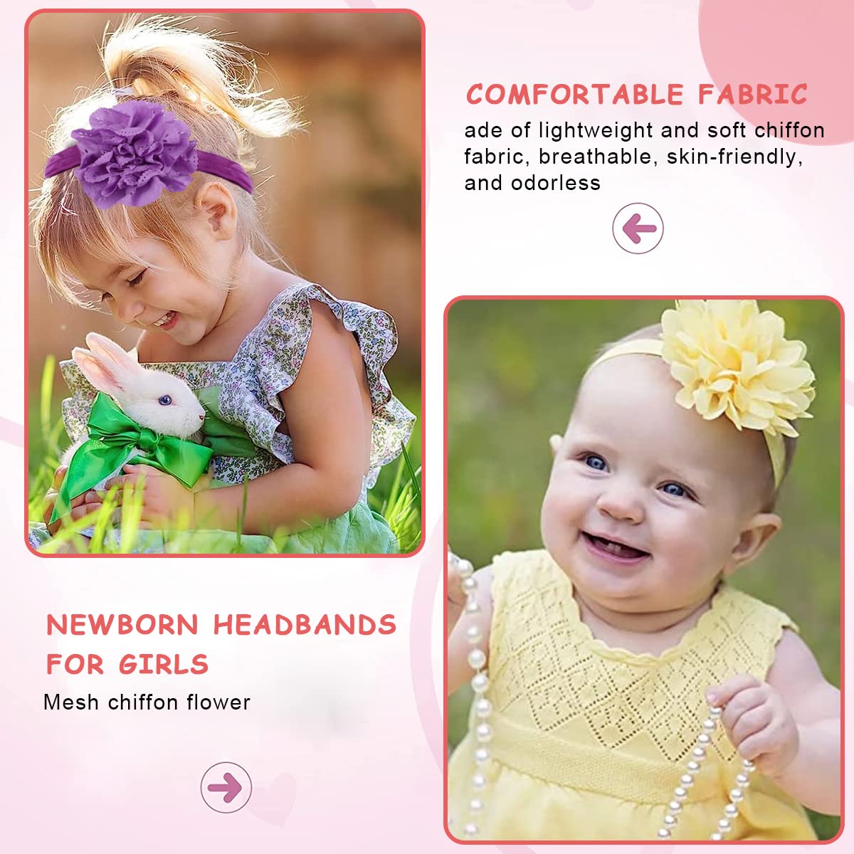PALAY Headband for Baby Girl with Stretchy Chiffon Flower Design 12 Pack | Soft Hair Accessory Set