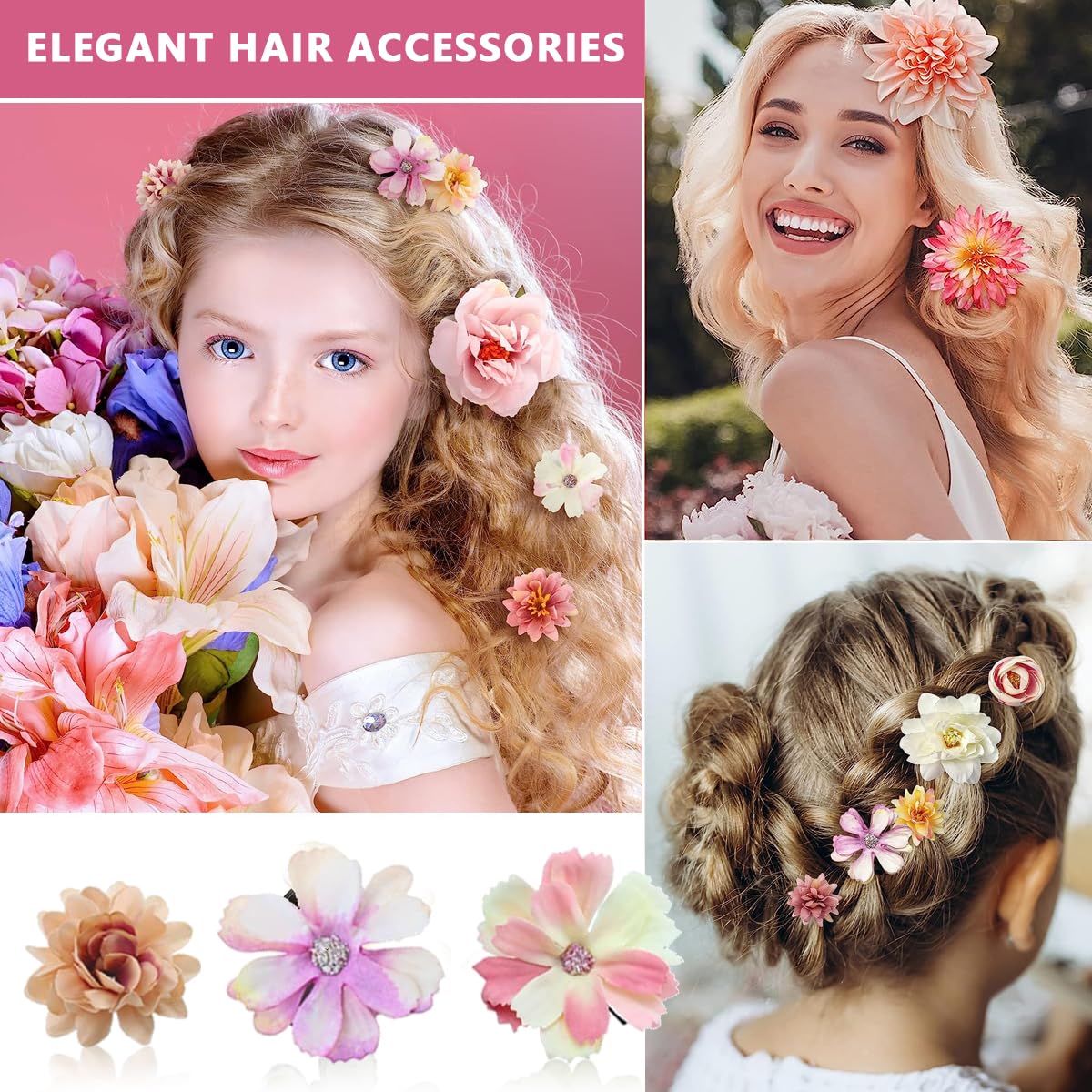 PALAY Floral Hair Clip Set for Wedding and Party with 21pcs Chiffon Flowers | Women Girls