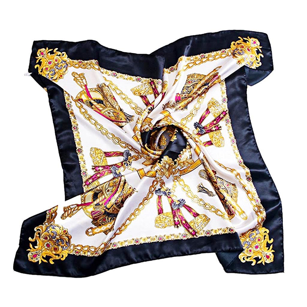 PALAY Women Square Scarf for Head and Neck with Silk Feel 90x90cm | Black Accessory