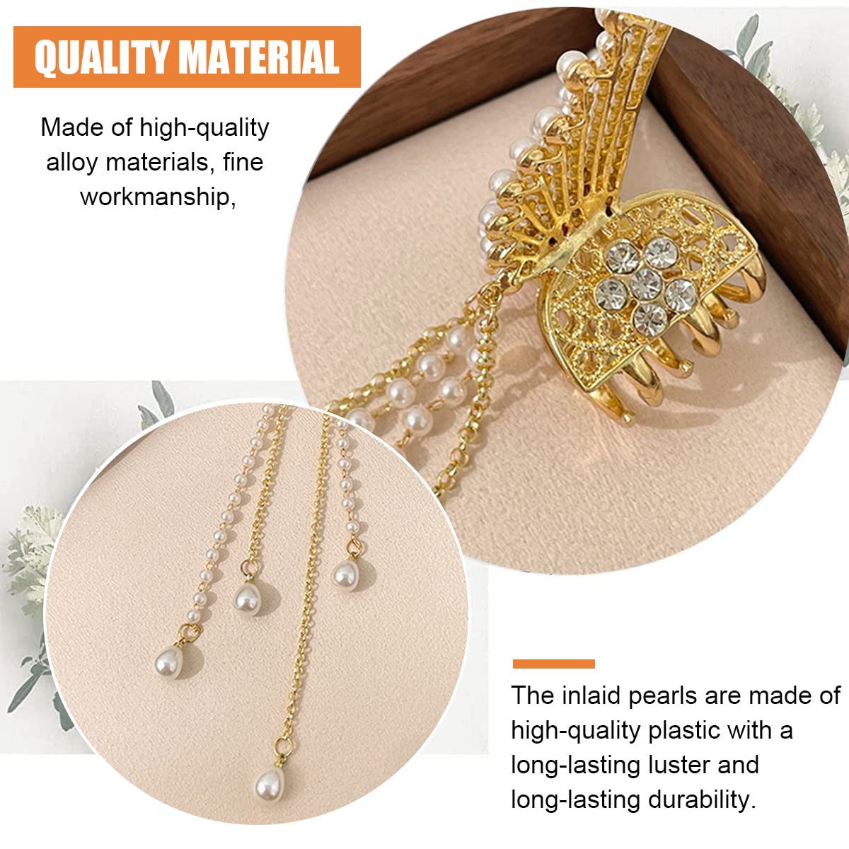 PALAY® Hair Clips for Women Pearl Metal Butterfly Claw Clip with Tussle Elegant Clutcher for Women Hair Korean Style Cute Hair Accessories for Women, Girls