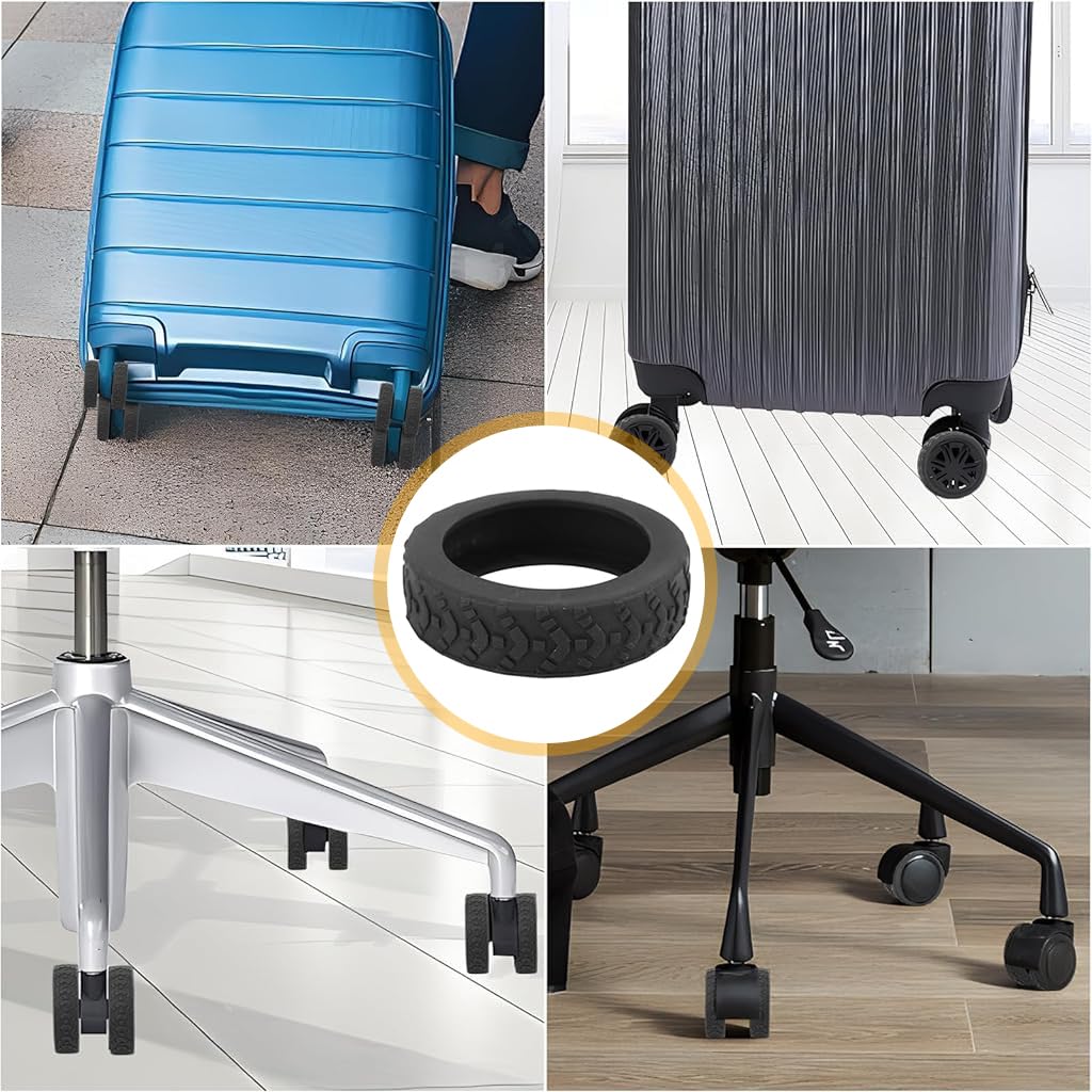 PALAY Luggage Wheel Protector Covers for Two Wheel Suitcases with Wavy Silicone Design | 8Pcs Black Set