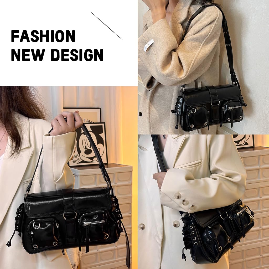 PALAY Shoulder Bag for Women 27x7x16 cm with Braided Accents and Metallic Eyelets | Black PU Hobo