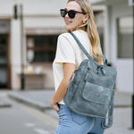 PALAY PU Leather Backpack for Travel featuring Reinforced Straps and Soft Blue Design