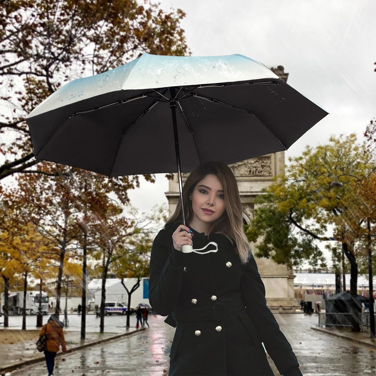 PALAY® Automatic Folding UV & Rain Umbrella for Women, UPF 50+ Sun Protection with 8 Strong Fiber Ribs, Gradient Stylish Design, Compact Phone Size, Auto Open/Close, Travel-Friendly