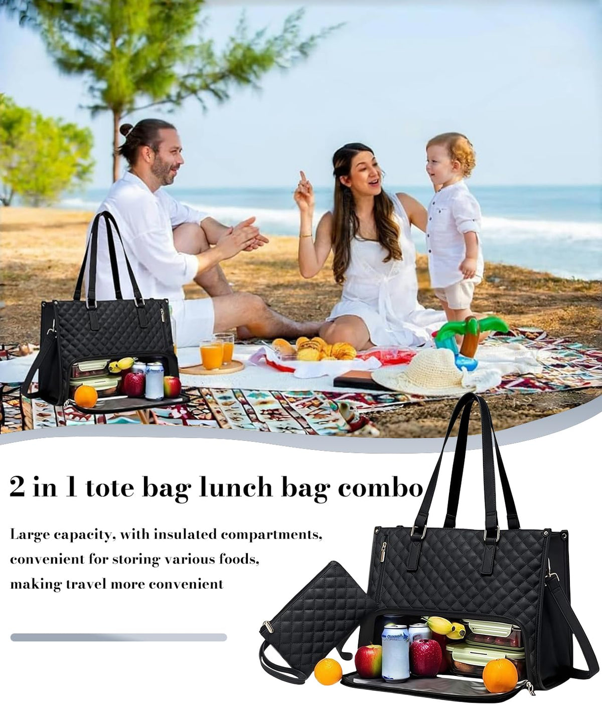 PALAY Tote Bag for Women with 48×32×18cm Size and Insulated Lunch Compartment | Shoulder and Hand Carry for Work or Travel