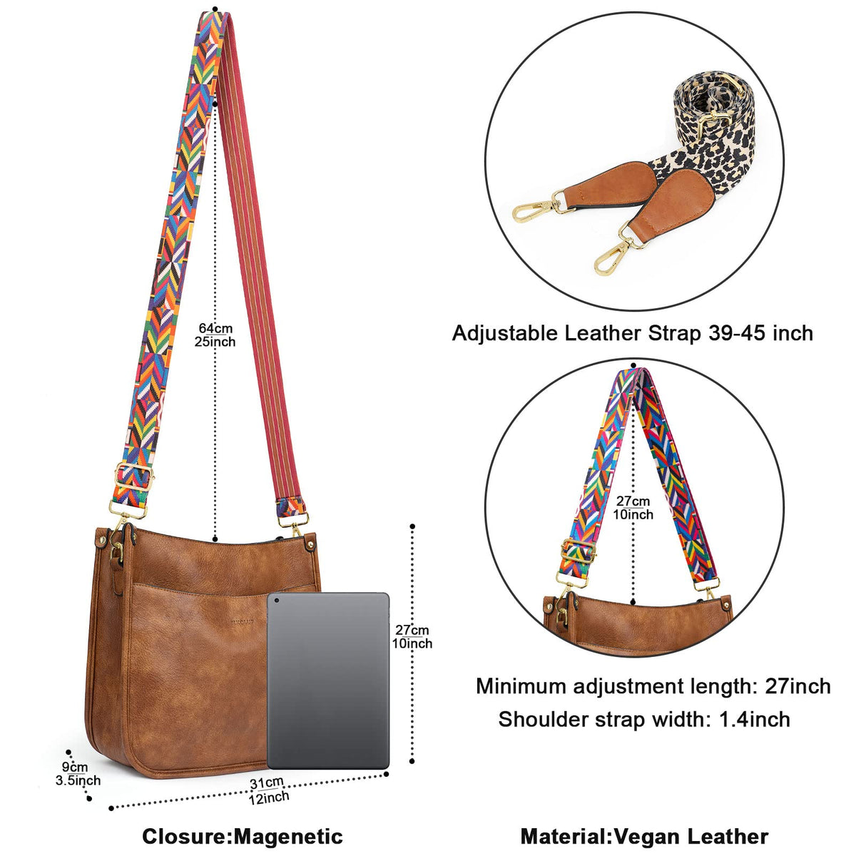 PALAY Tote Bag for Daily and Travel Use with Detachable Wide Strap in Vintage Brown | PU Leather Shoulder and Crossbody Bag for Women