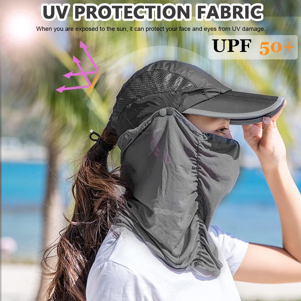 PALAY® Women Face Mask with Hat UPF 50+ Outdoor Women Cap with Face Mask Full Cover Breathable Face Cover Face Mask Hat for Riding, Cycling, Sport, Golfing, Walking