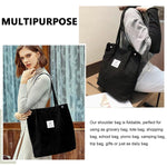 PALAY Tote Bag for Shopping and Daily Use featuring Snap Button Closure | Corduroy Black 39x12x35cm