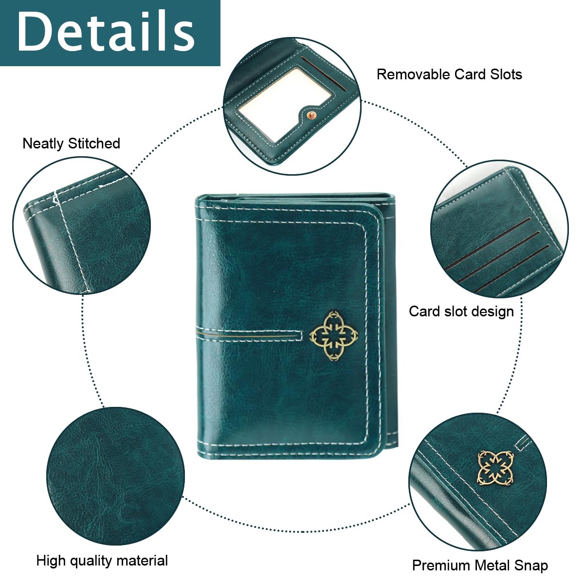 PALAY Small Wallet for Women with 8 Card Slots and RFID Blocking | Vintage Turquoise PU Leather Trifold Purse