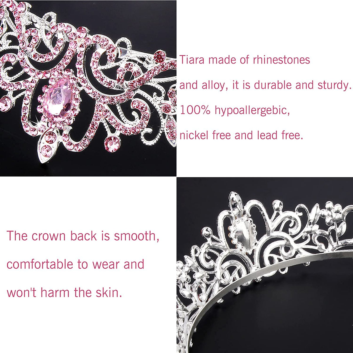 PALAY Didder Silver Tiara Crown for Women with Pink Crystals and Combs | Bridal Prom Birthday Accessory