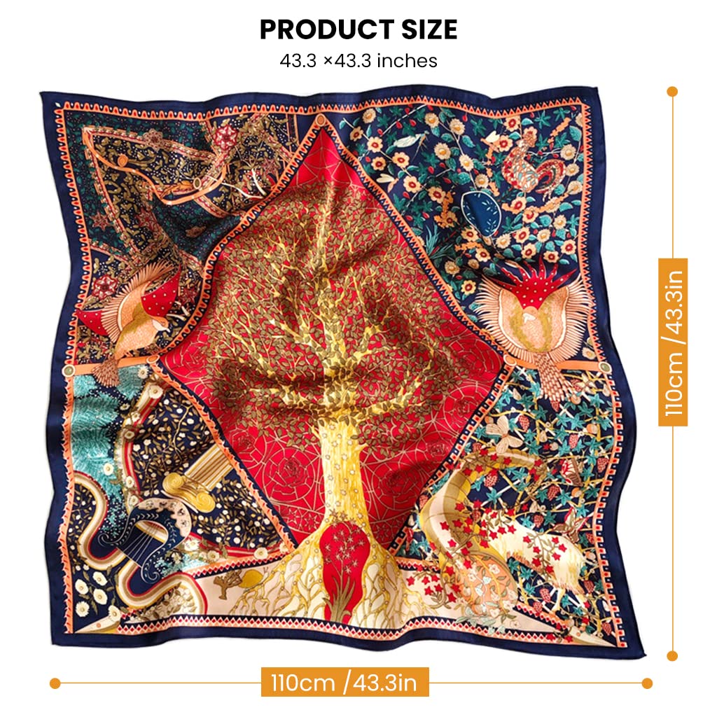 PALAY Satin Scarf for Hair and Neck with Tree of Life Print 43.5×43.5 in | 2 PCS Multicolor