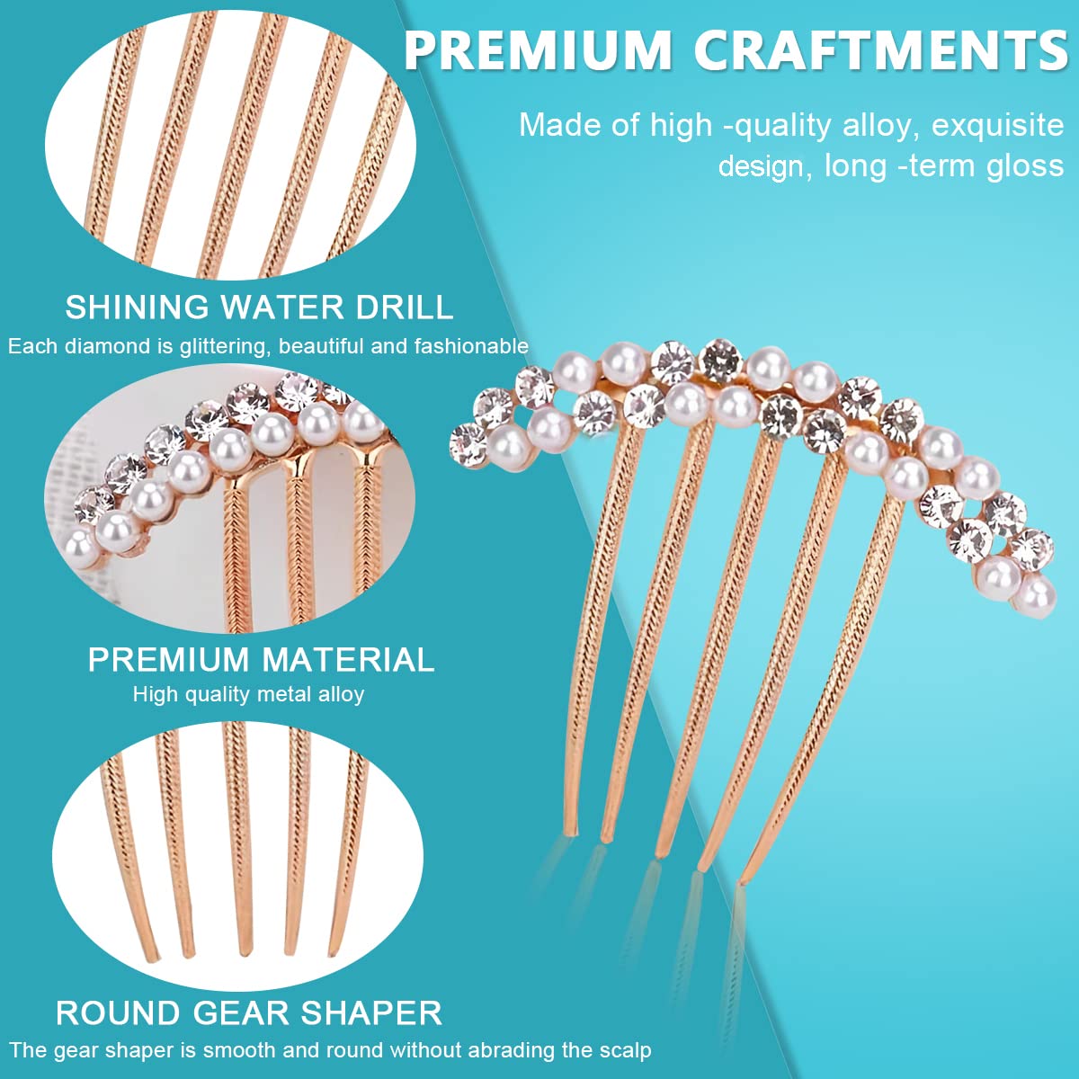 PALAY® 3 Pcs Pearl Claw Hair Clips Side Comb Rhinestone French Hairpins Metal Decorative Hair Bun Clips Hair Accessories for Women Girls Gift