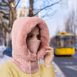 PALAY Winter Cap for Women featuring 35cm Hood Height with Fleece Lined Neck Scarf & Mask | Pink