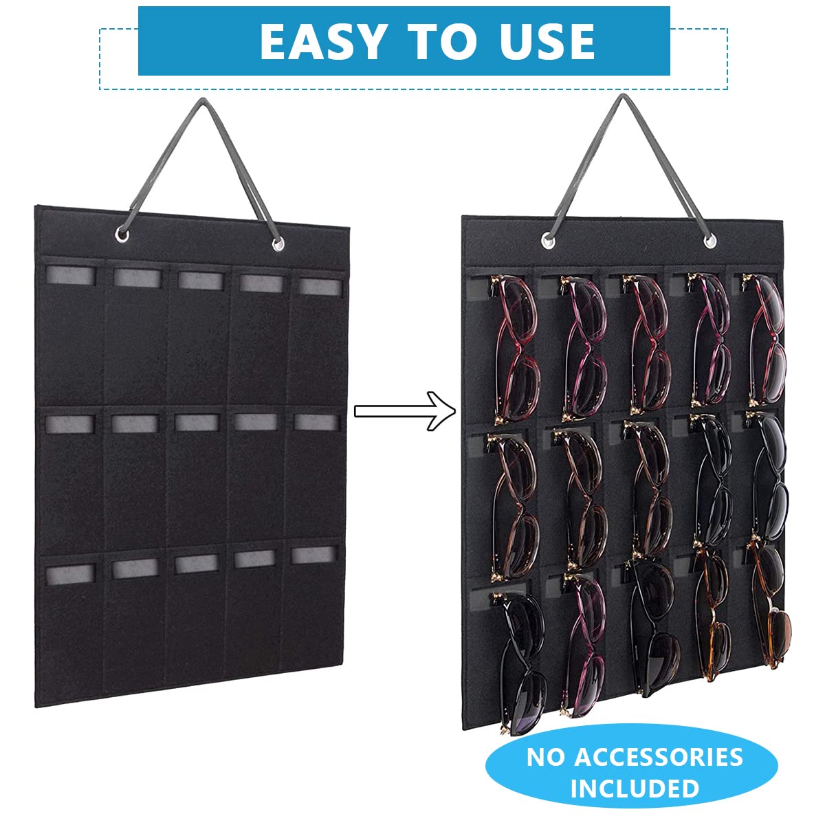 PALAY® Sunglasses Organizer Wall Hanging Organizer for 15 Pair of Glasses, Hanging Eyeglasses Storage Holder, Women's Glasses Cases Organizer Displaying for Wardrobe(Without Sunglasses)