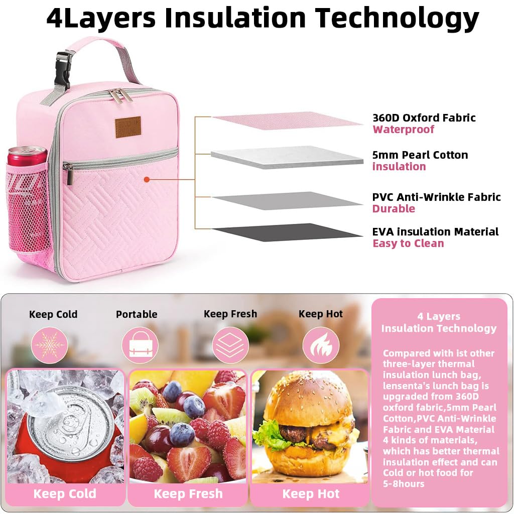 PALAY Silicone Lunch Bag for Work and School featuring Bottle Holder and 22x11x26cm Storage | Pink Insulated Cooler for Women and Kids
