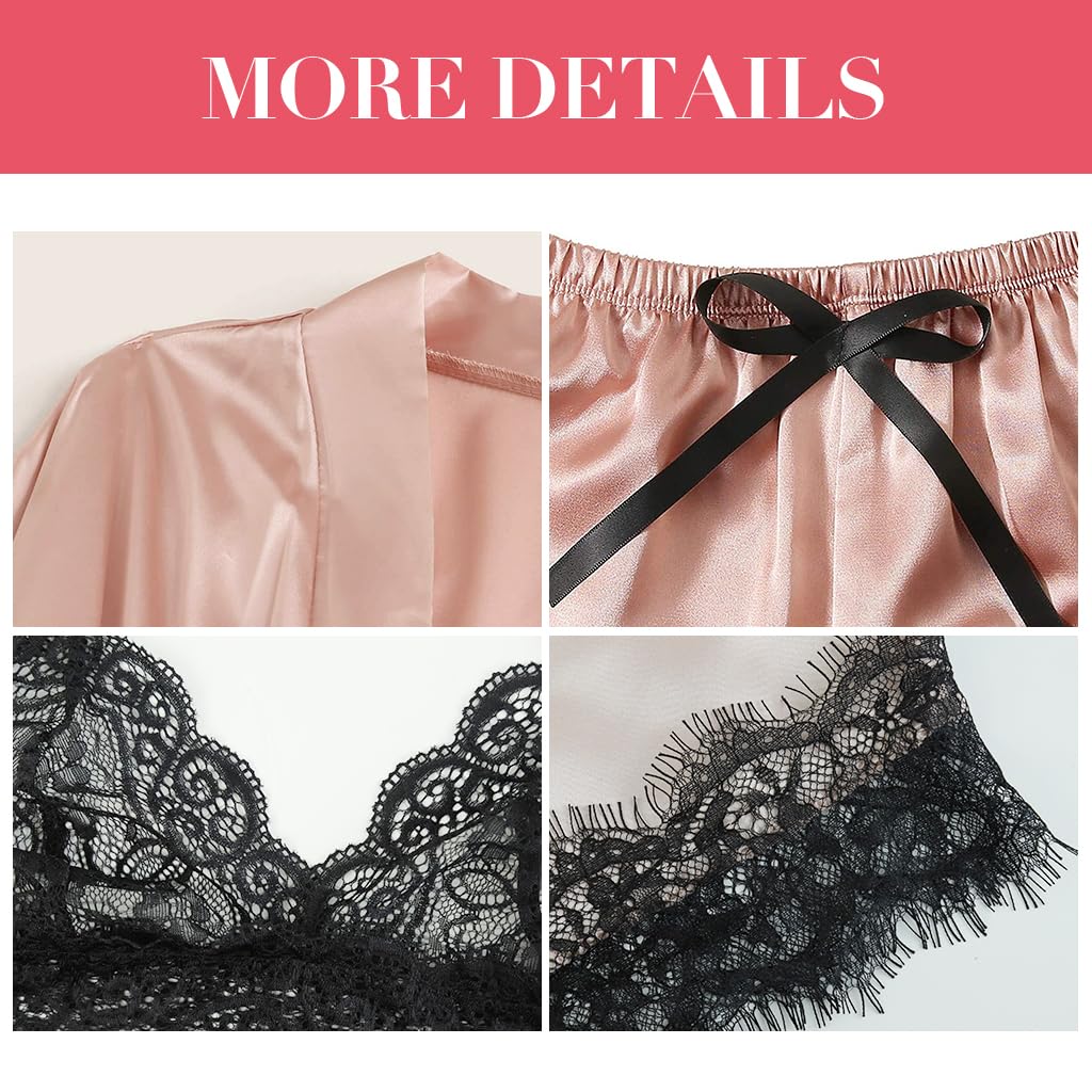 PALAY Women Lingerie Set for Intimate Nights featuring Silk Lace Robe and Bra Thong 8PCS