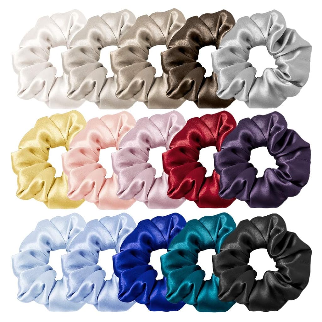 PALAY® 10pcs Silk Satin Scrunchy Scrunchies for Girls Women, 12 Color Hair Ties Elastic Hair Band for Ponytails, Twists