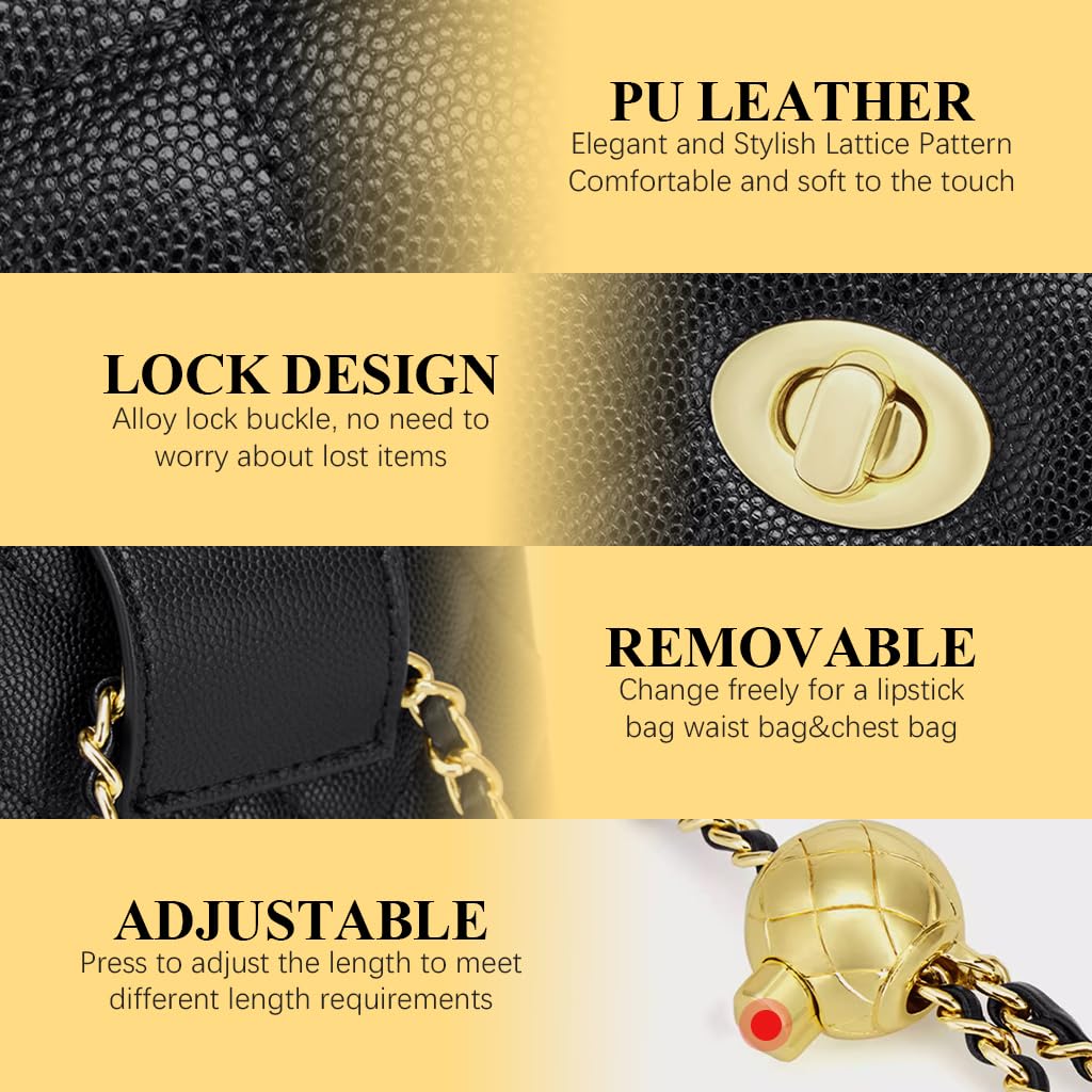 PALAY Mini Black Fanny Bag with Detachable Chain Belt featuring PU Design 11x9cm | Chic Gift for Women
