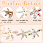 PALAY® 3pcs Starfish Hair Clips for Women Stylish Latest Rhinestone Pearls Hair Clip Sea Star Crystal Headpiece Shining Gold Alloy Wedding Hair Acccessories for Girls Bride