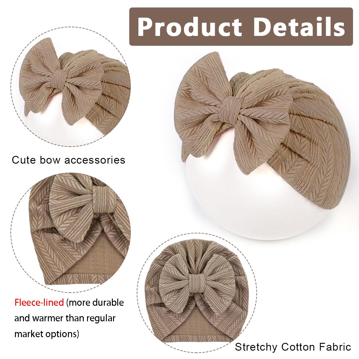 PALAY Baby Cap Set for 3–18 Months with Large Bow and Soft Stretchy Fabric | 3pcs Warm Hats