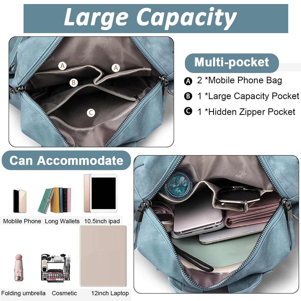 PALAY PU Leather Backpack for Travel featuring Reinforced Straps and Soft Blue Design