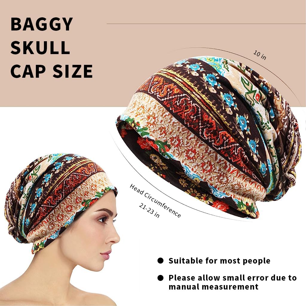 PALAY® Slouchy Chemo Cap Beanie Cap for Women, Boho Print Bandanas Skull Cap, Fashion Soft Stretch Chemo Scarf, Casual Saggy Head Scarves for Women - All Seasons Use