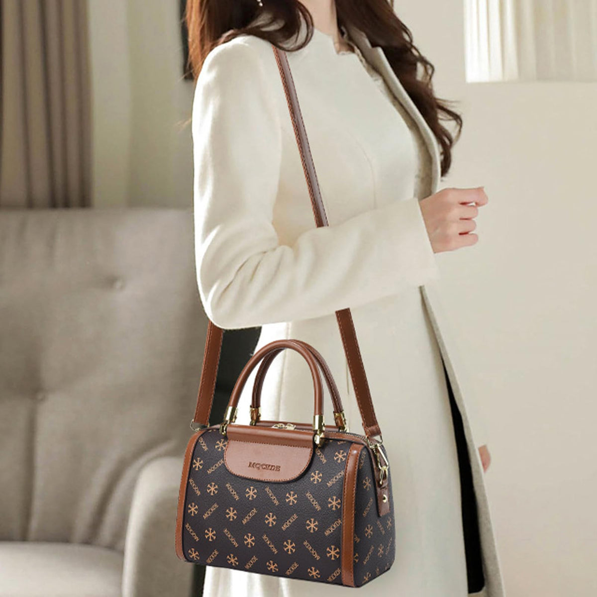 PALAY Handbag for Women with Vintage Print and Multi Layer Compartments | PVC Shoulder Bag