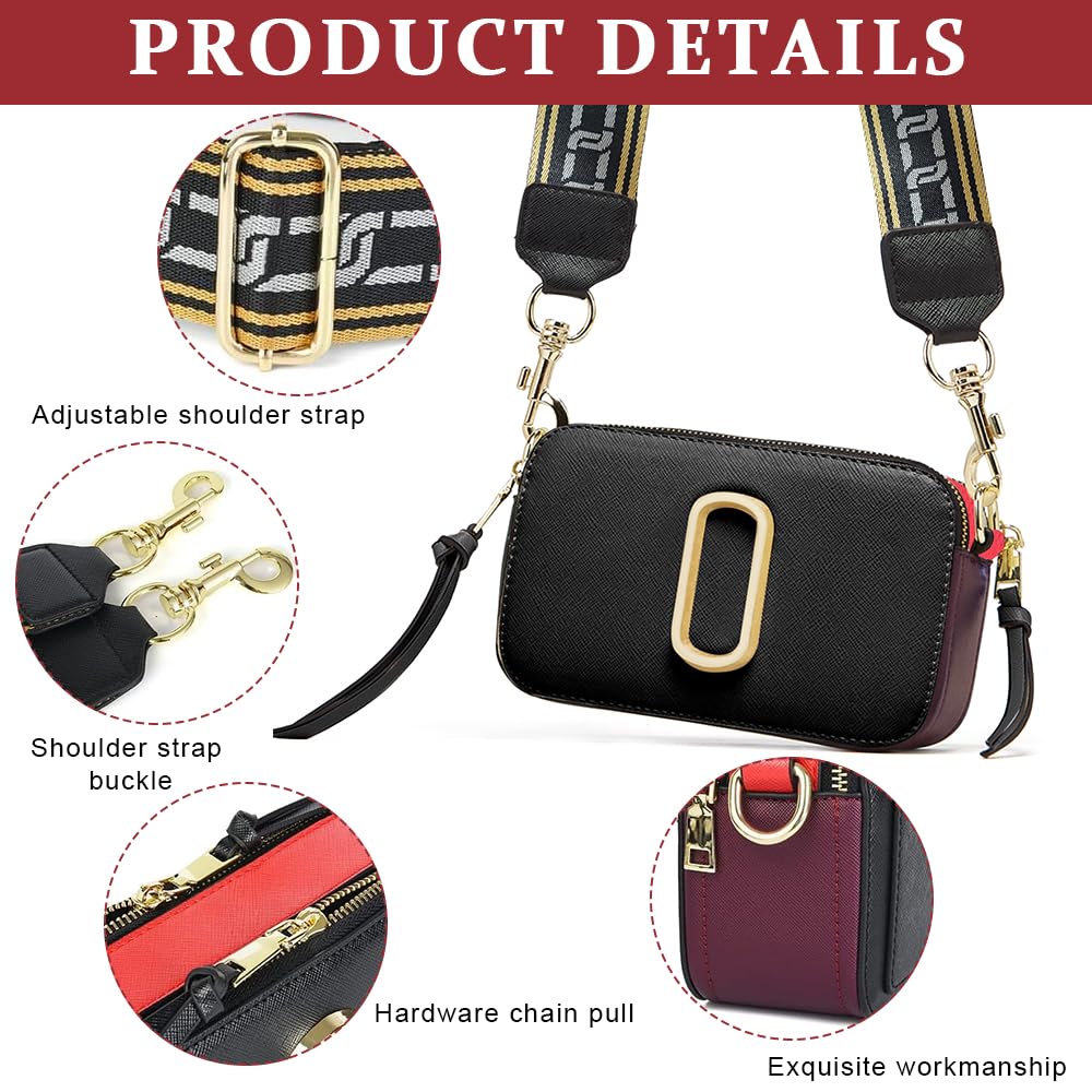 PALAY® Crossbody Bag for Women Small Square PU Bag for Women Hand Bag Clutch Bag Sling Bag with Detachable Wide Shoulder Belt Pure Color Shoulder Bag for Daily, Black