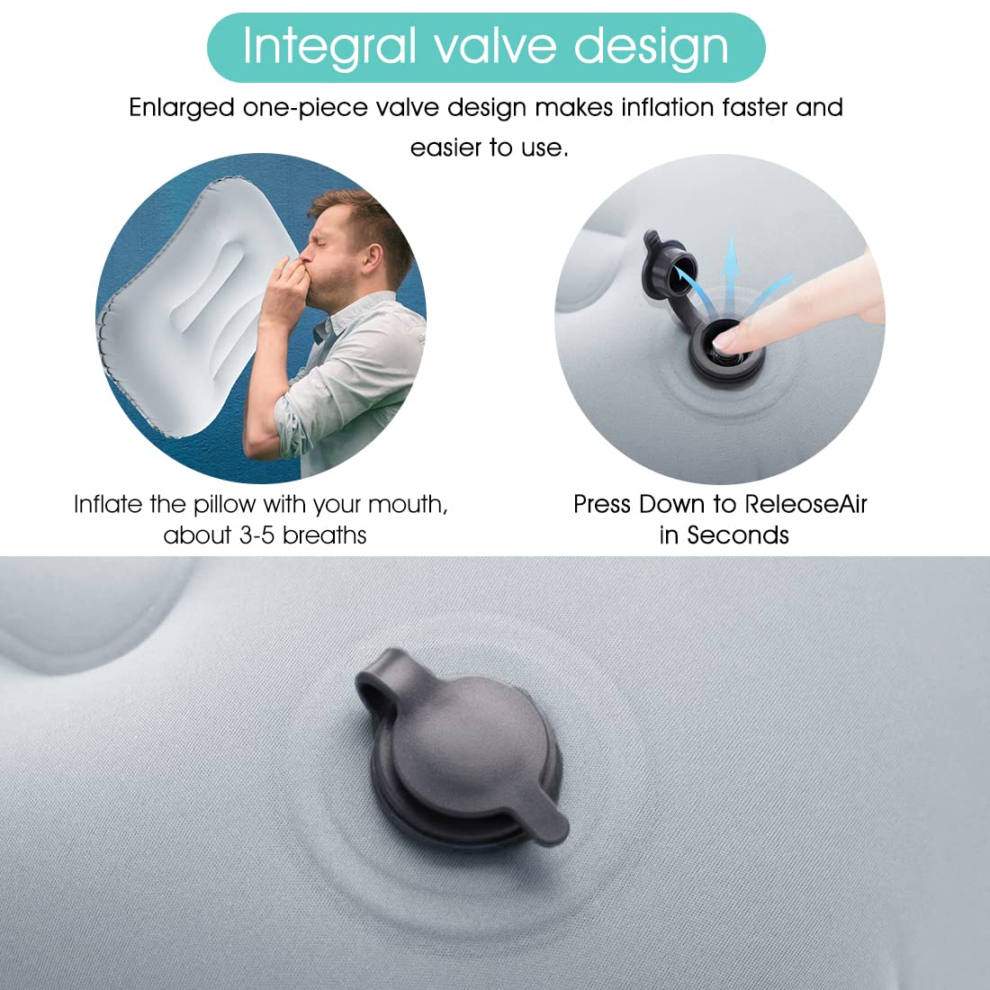 PALAY Travel Air Pillow for Camping and Hiking with Quick Deflate Valve 50×35cm White