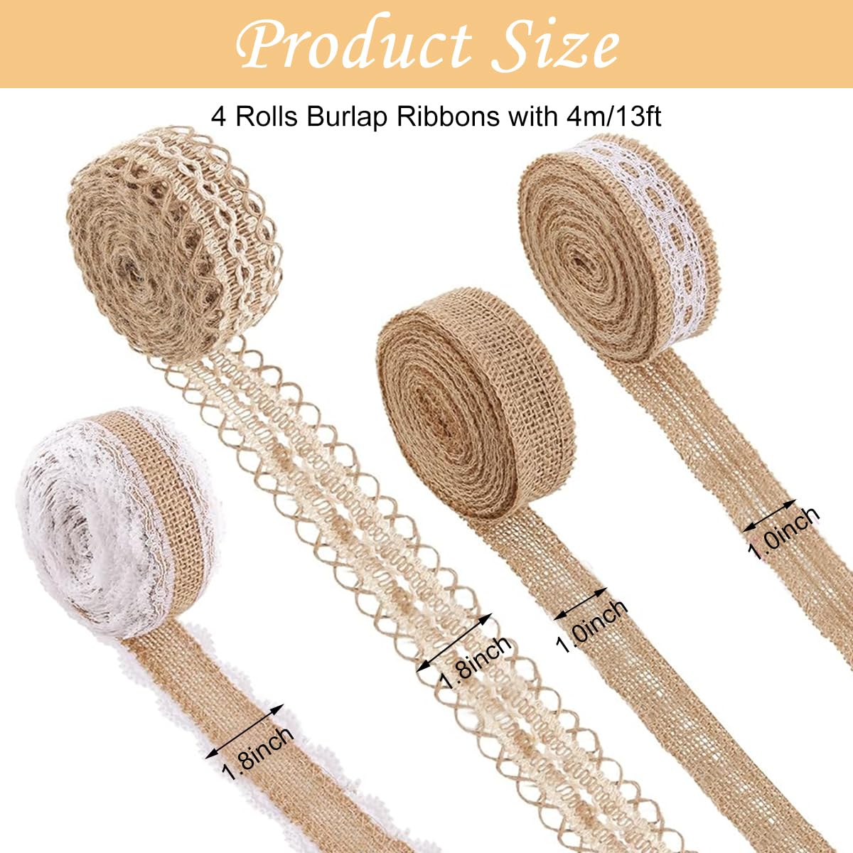 PALAY Jute Rope Burlap Ribbon for Craft and Gift Wrapping featuring Woven Jute Fiber 13.12ft Rolls | Natural Fabric Wedding Decorations