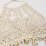 PALAY Women's Crochet Bikini Crop Top for Beachwear featuring Tassels and Halter Tie