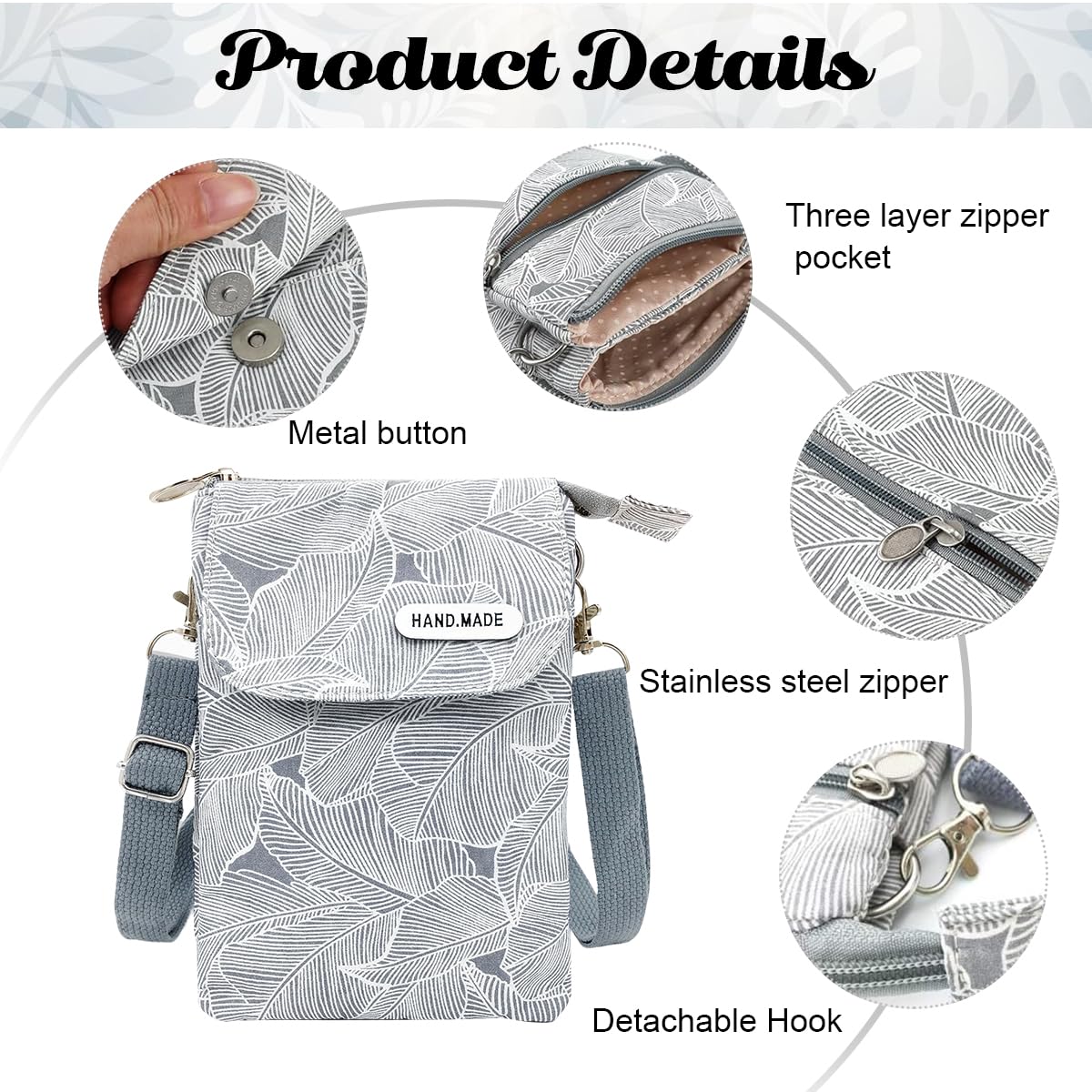 PALAY Women Purse Bag for Casual Use with Adjustable Strap featuring 13.5x19.5cm Canvas Design | Gray Crossbody