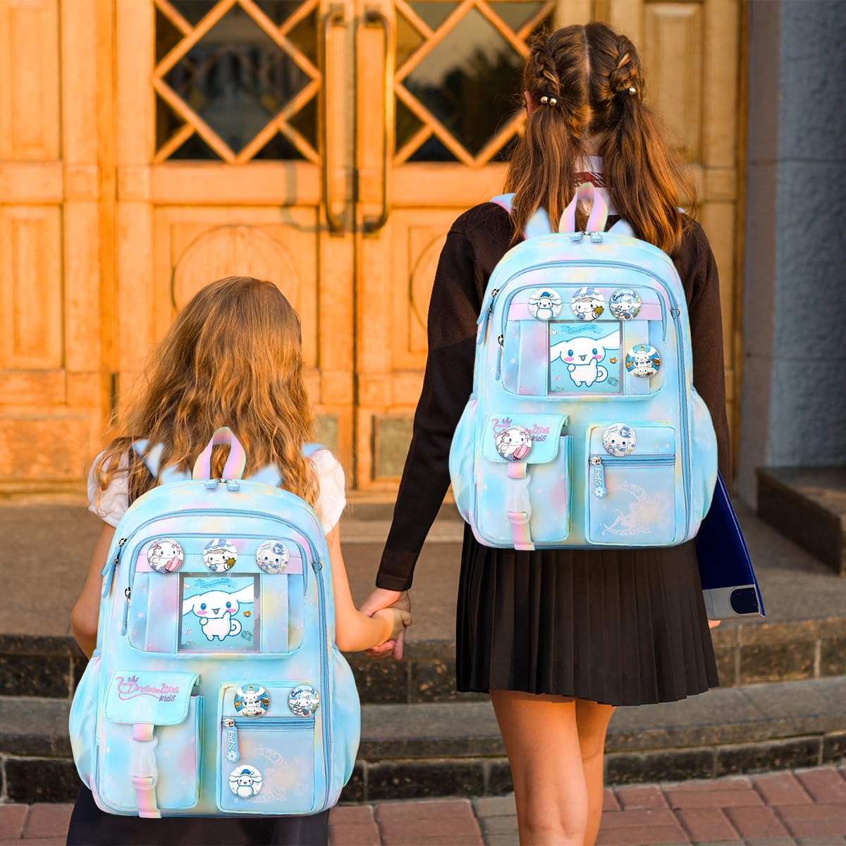PALAY School Bag for Girls with 6 Badges and Ergonomic Support | Waterproof Nylon Backpack