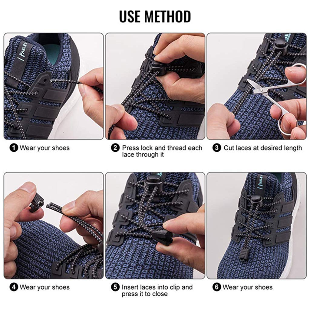 PALAY® No Tie Shoelaces | Elastic Lock Shoe Laces For Adult Sneakers Fits Hiking Boots, Board Shoes and Casual Shoes (Gray)