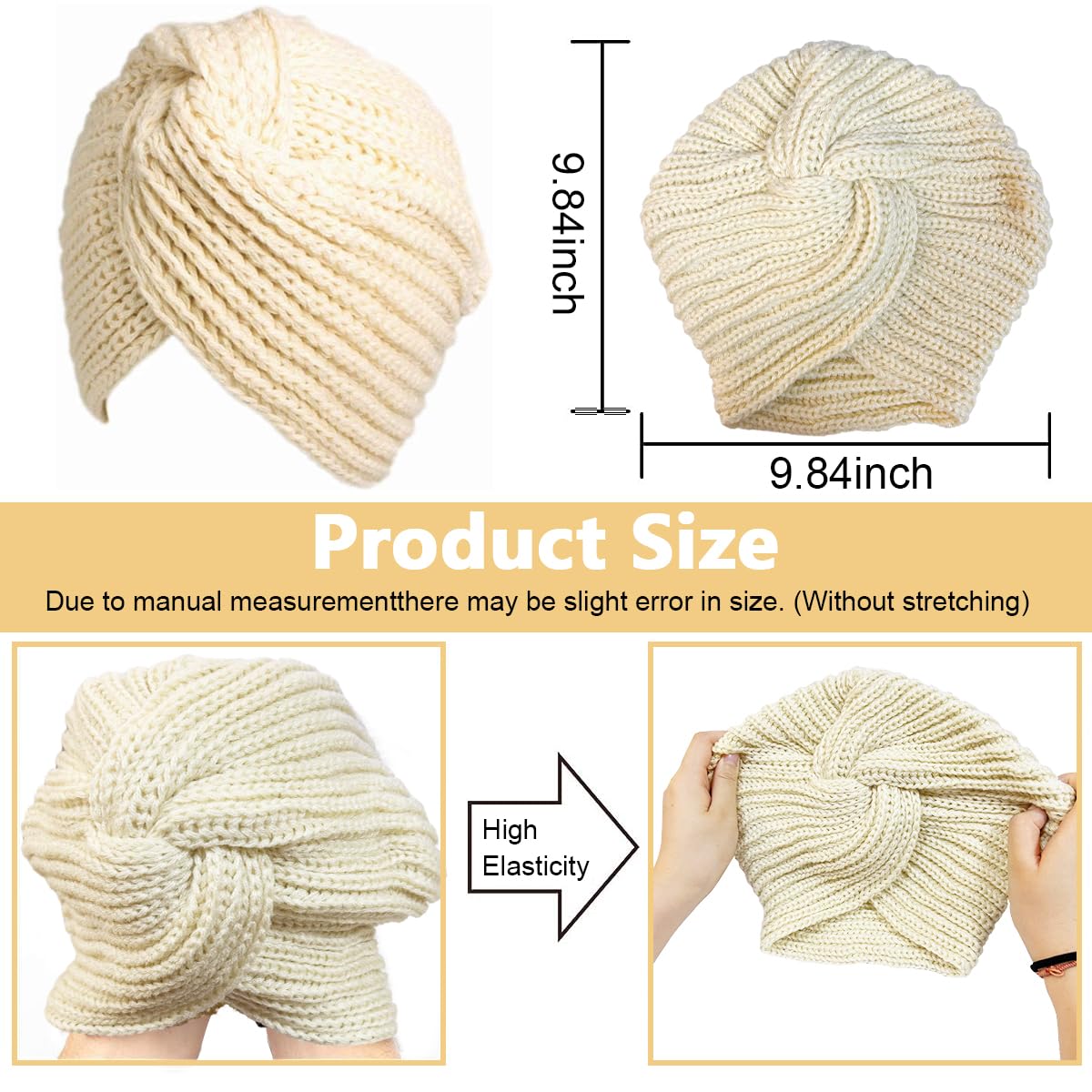 PALAY Turban Winter Cap for Women with Crochet Knit Design in Beige | Warm Acrylic Fabric