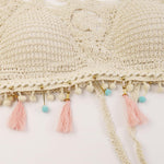 PALAY Womens Crochet Bikini Top for Summer Beachwear with Tassels and Halter Tie | 3 PCS Boho Set