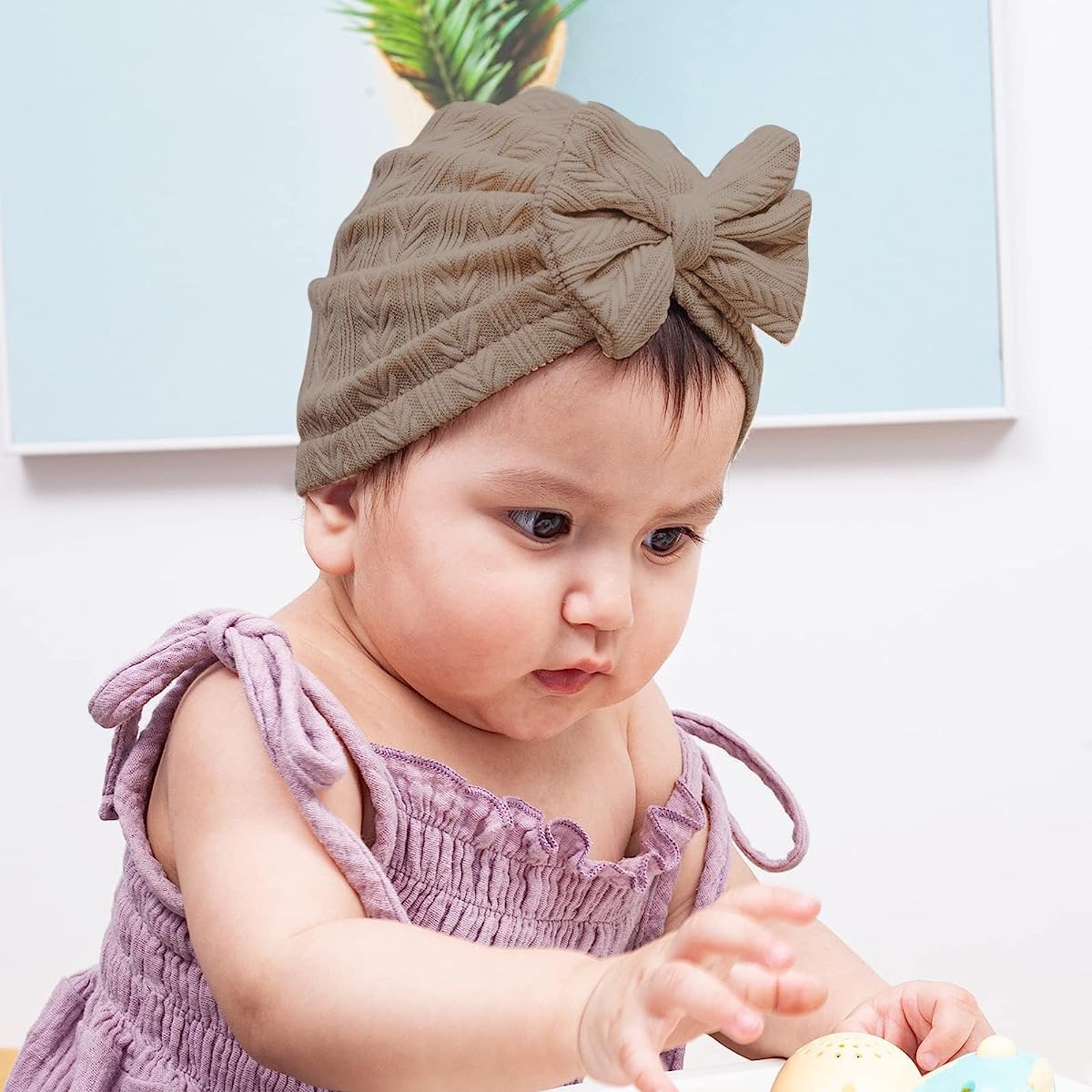 PALAY Baby Cap Set for 3–18 Months with Large Bow and Soft Stretchy Fabric | 3pcs Warm Hats