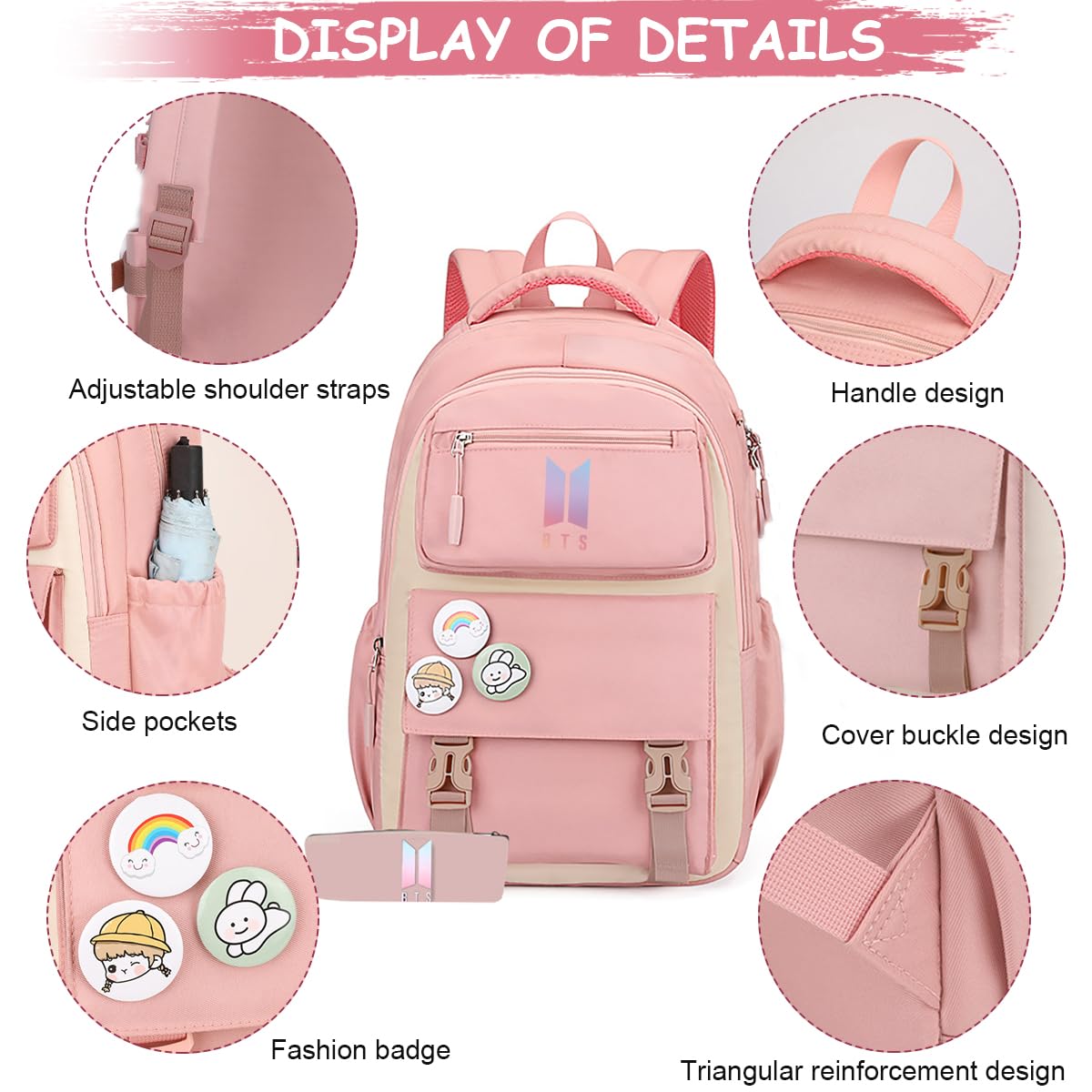 PALAY® BTS Backpack For Girls School Backback Kpop BTS Bangtan Girls Casual Backpack Suitable for Students 15.6in Laptop Backpack