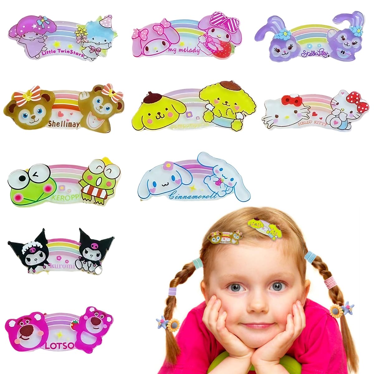 PALAY Hair Clips for Girls featuring 10 Sanrio Characters with Secure Hold | Cute Gift Set