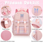 PALAY® BTS Backpack for School Girls 6-12 Years Old Teens Fashion Checked Print BTS School Backpack Large Multi Layer Book Bag Travel Backpack for Teens Students School Gift for Girls, Pink