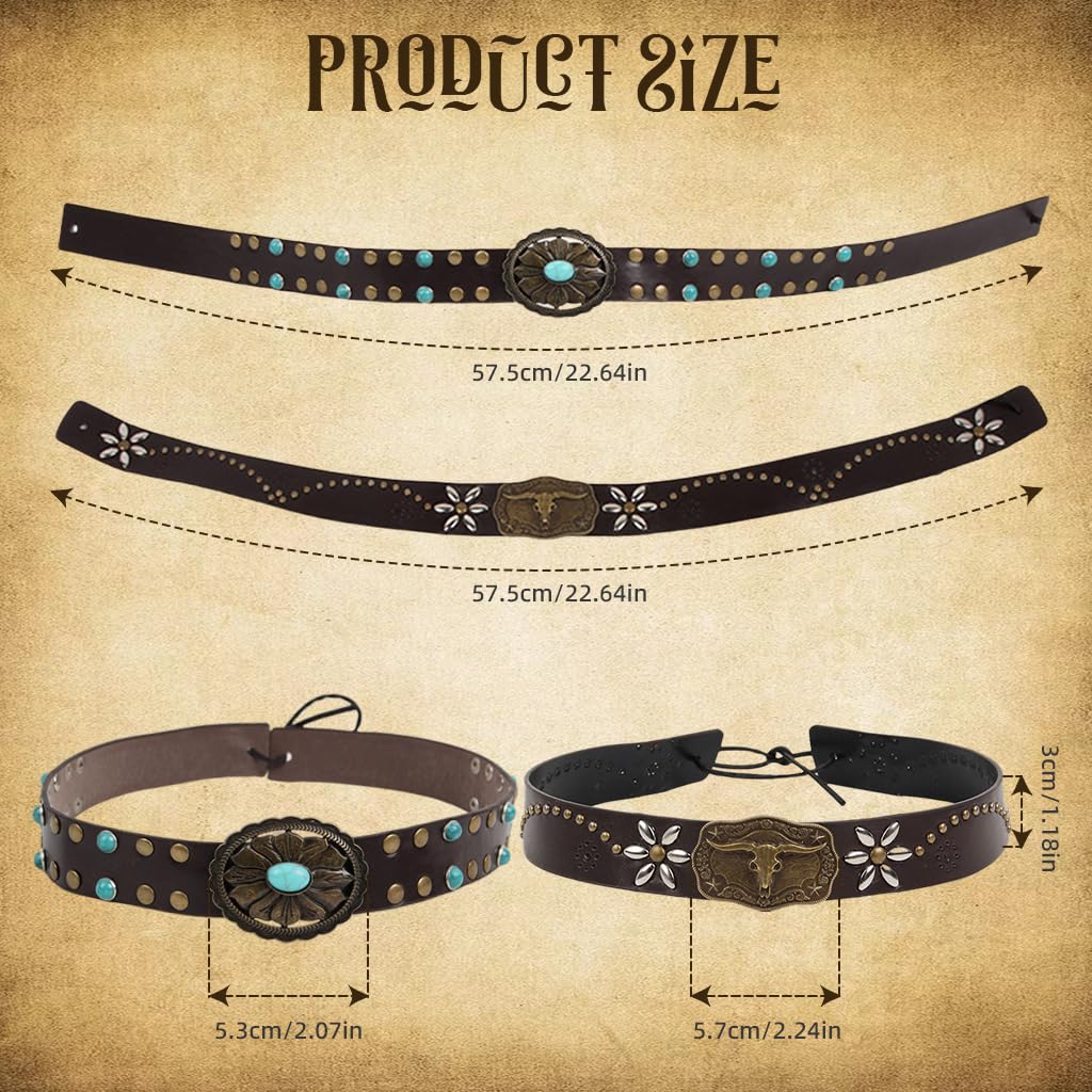 PALAY Cowboy Hat Bands for Men and Women featuring Adjustable Tie Back and Charms | Vintage Brown PU Leather Wrap Accessories