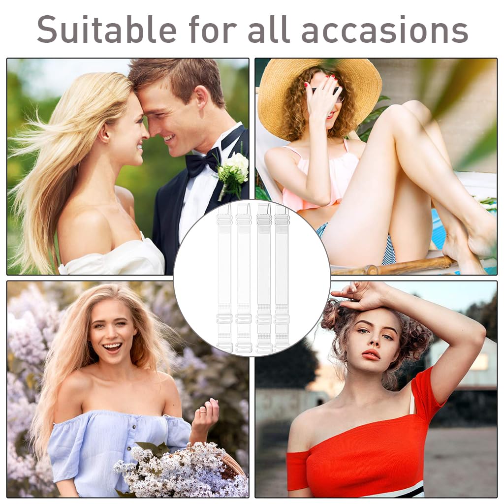 PALAY® 2 Pairs Clear Bra Straps Invisible Replacement Bra Straps Adjustable Invisible Clear Bra Straps 1.2cm Width Clear Bra Strapsfor Off Shoulders, Evening Dress