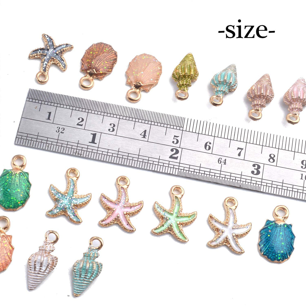 PALAY® Zinc Charm For Jewellery Making Plated Marine Life Shell Starfish Conch Assorted Charm Pendant Diy For Necklace Bracelet Jewelry Making And Crafting - 30 Pcs, White